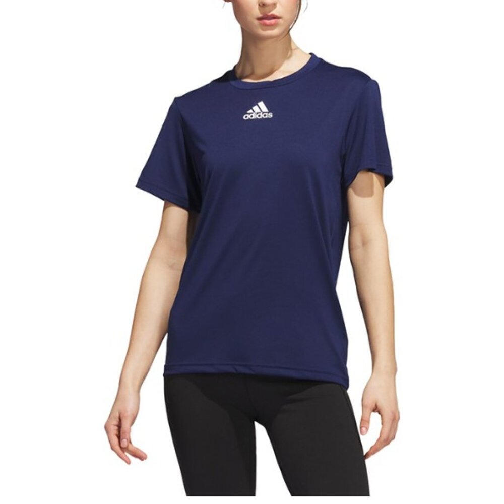 NWT Adidas Womens Lightweight Navy Short Sleeve Crew Neck Polyester Tee Size LT
